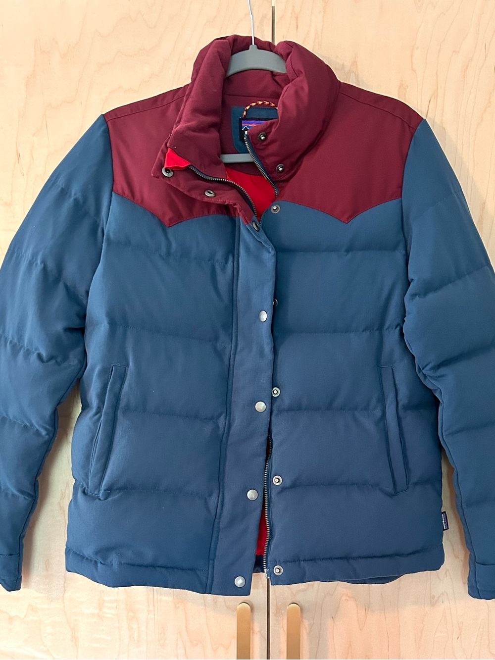Patagonia Blue and Burgundy Quilted Puffer Jacket